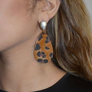 Gold & Leopard Pattern Teardrop Earrings